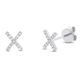 0.07ct 14k White Gold Diamond "X" Stud Earring